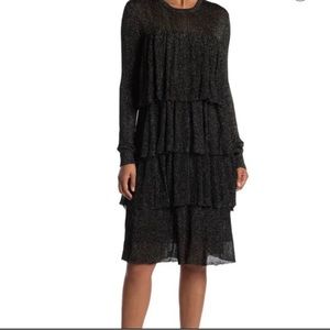 NWT Maison Scotch & Soda MEDIUM Black & Gold Ruffle Sweater Dress HOLIDAY Party